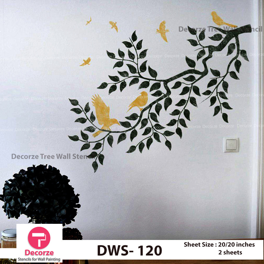 Tree Branch Stencil | Birds stencil | Wall Painting Designs ...