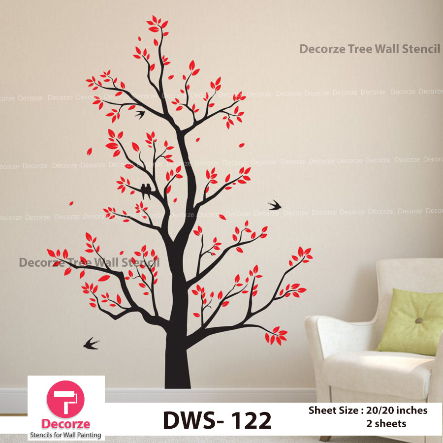 Tree with Birds Stencil | Wall Painting Designs| Painting Ideas ...