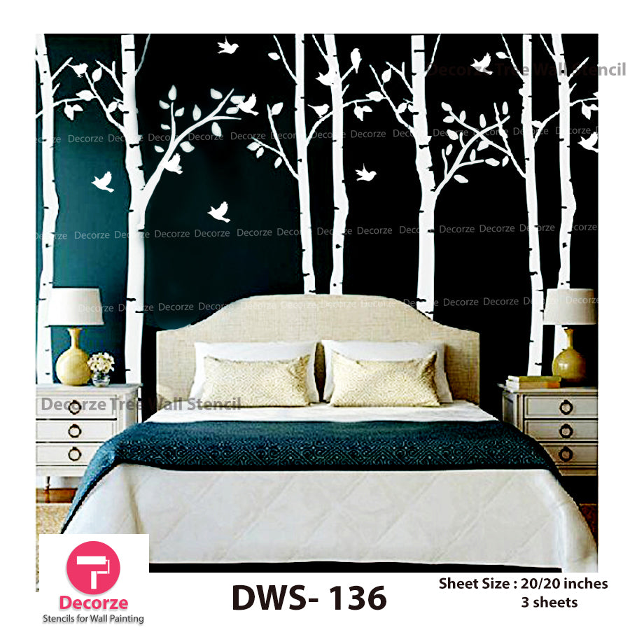 Birch Tree wall Stencil for Bedroom | Wall Painting Designs ...