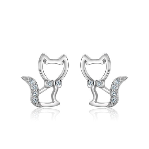 Zirconia Cat Earrings - Fashion Cat Design