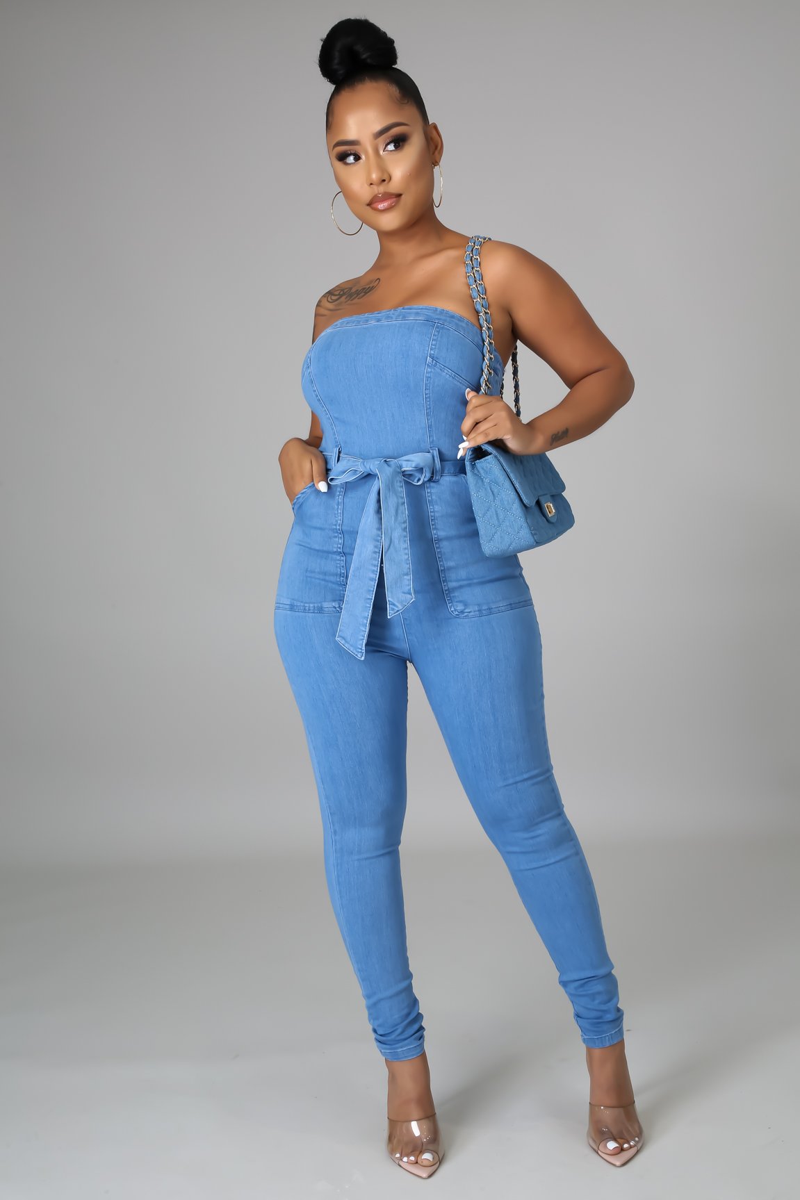 Sofiane Denim Jumpsuit-Medium Blue – Atlanta Shoe Studio