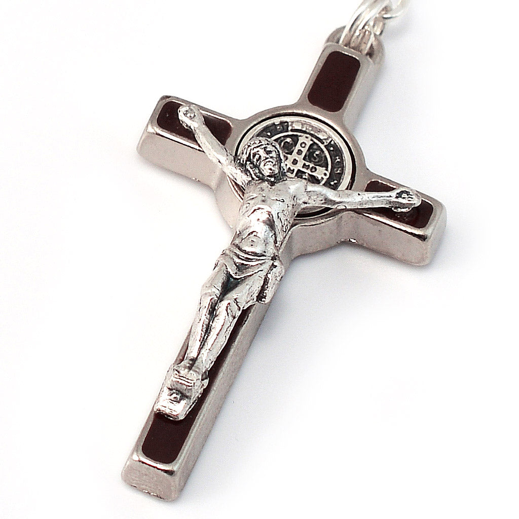 Saint Benedict Wood & Silver Rosary - Ghirelli Rosaries