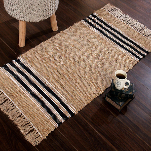 Cotton braided rug with tassels (Reversible)