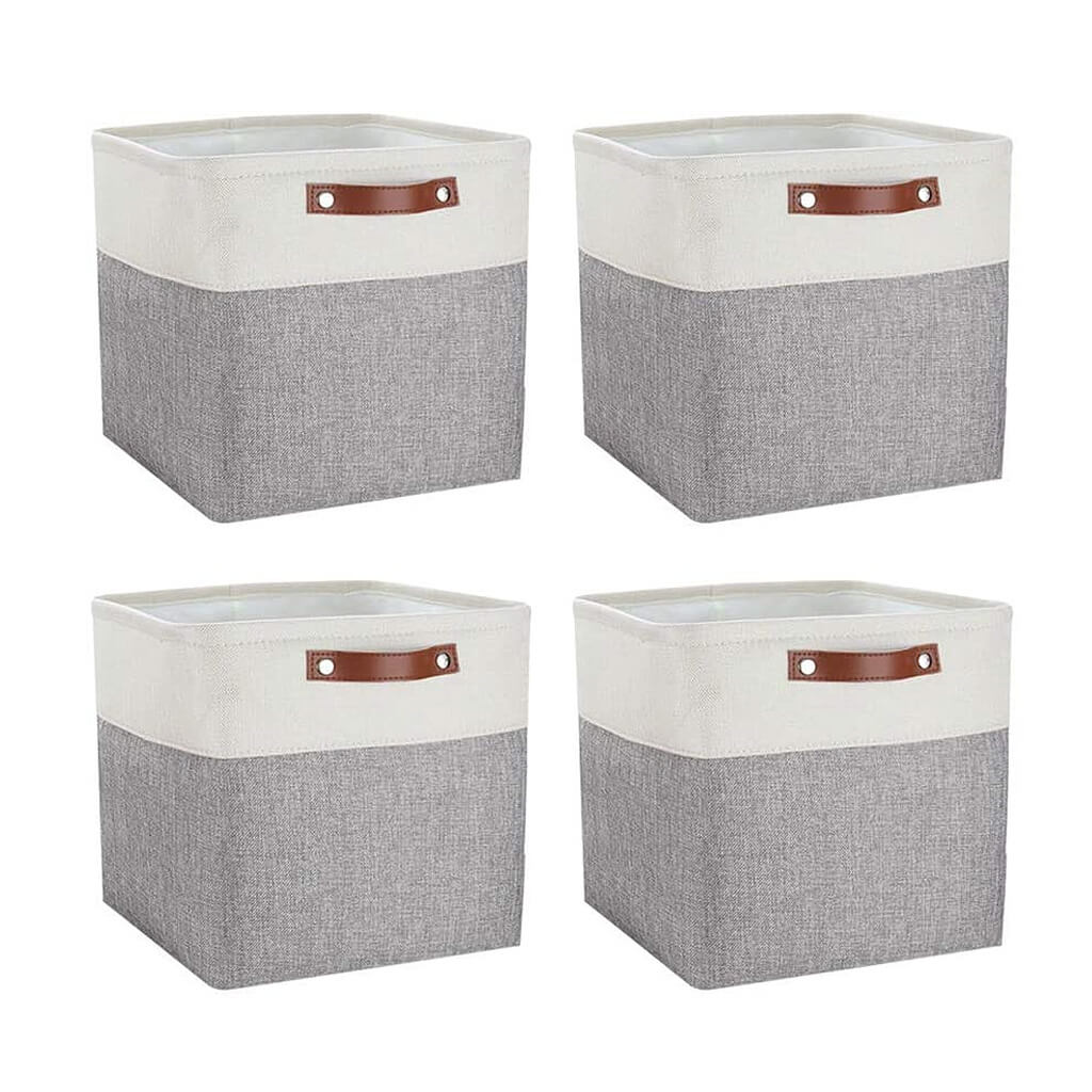30cm White Grey Cube Storage Boxes with Leather Handle For Nursery ...