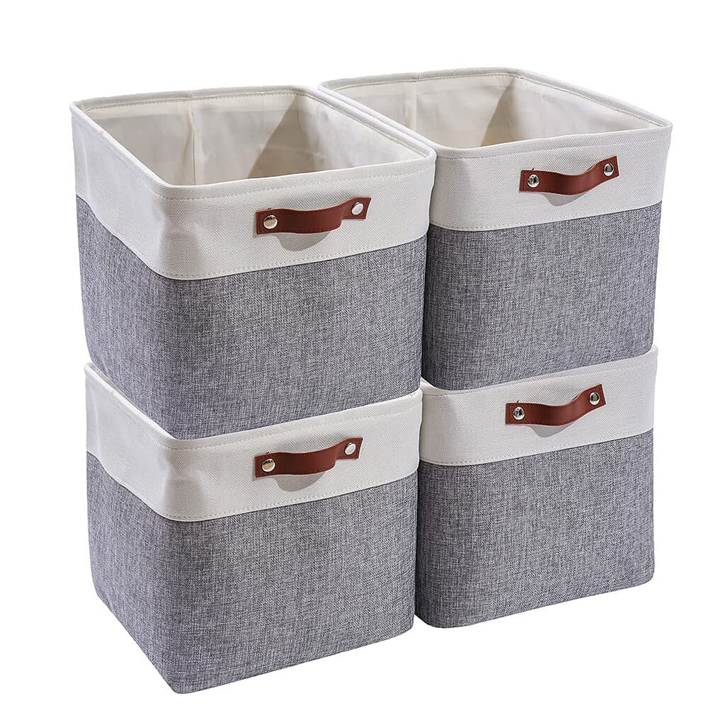 Storage Boxes Cube Fabric Storage Baskets For Shelves 33 X 38 X 33cm Mangata White Grey 1966