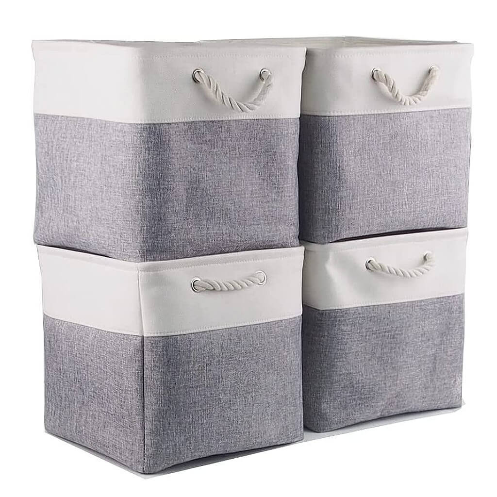 Cube Storage Fabric Basket Foldable Storage Boxes for Shelves Grey ...