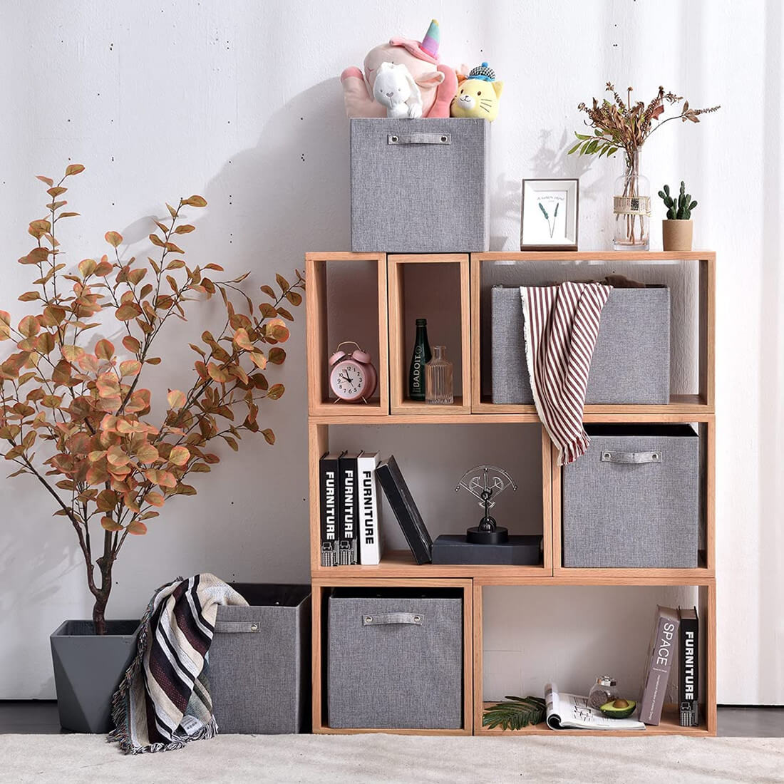 33x33x33 cm Cube Storage Boxes Cardboard for Kallax Shelves Grey ...