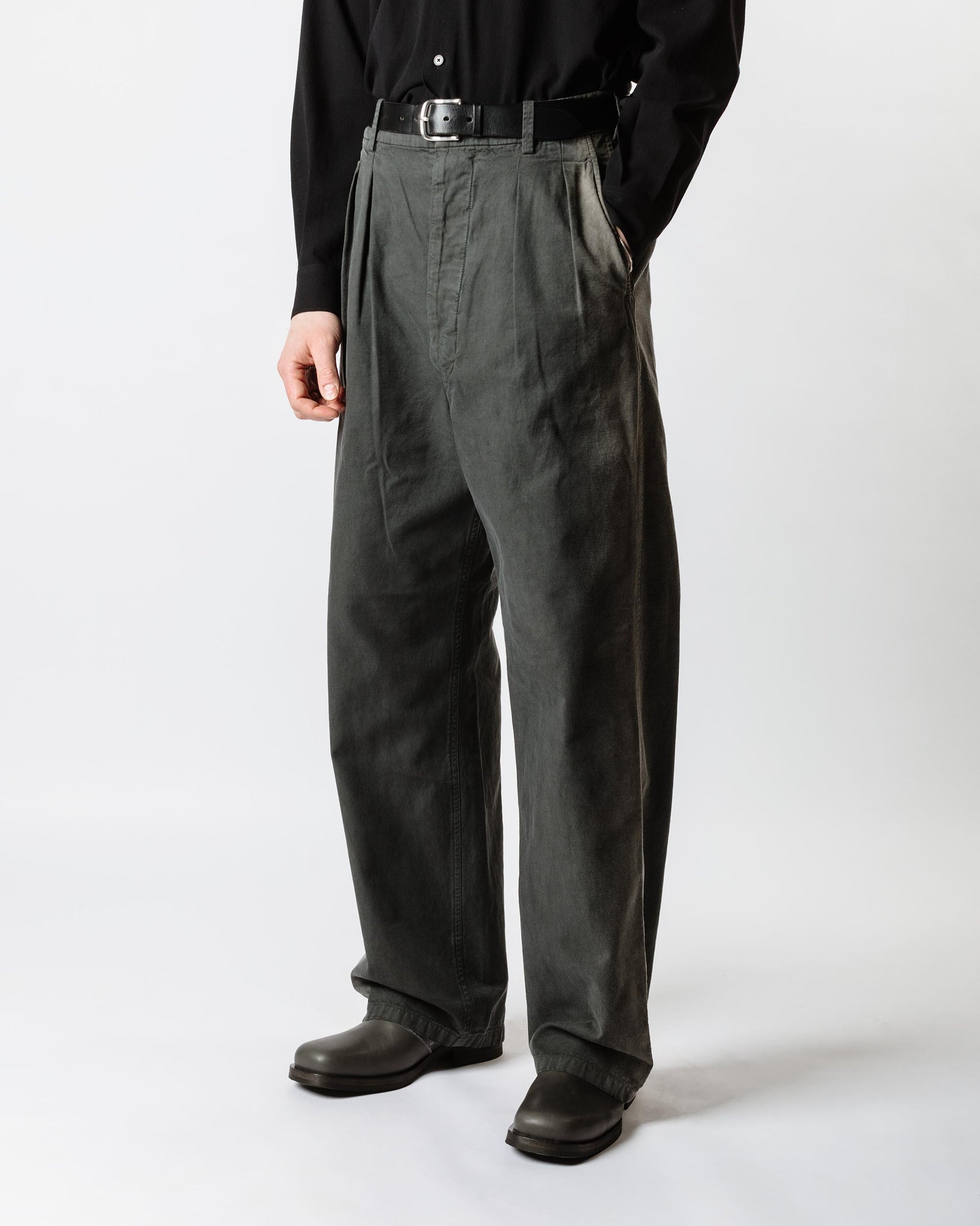 Auralee Finx Natural Gabardine Product Dyed Pants Fade Ink Black