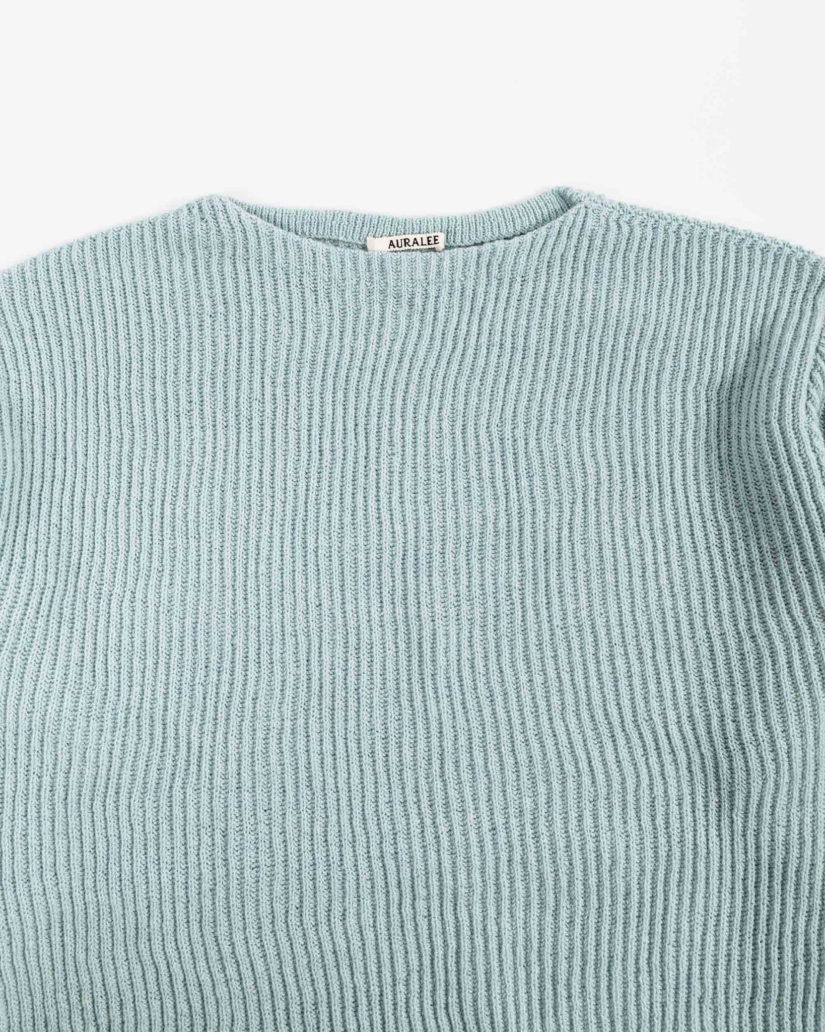 Auralee Hard Twist Wool Rib Knit Boat Neck P/O Light Blue