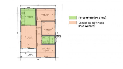 Distribuição dos pisos quente e frio no projeto - opção 2