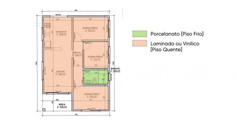 Distribuição dos pisos quente e frio no projeto - opção 3