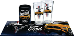 Ford Bar Essential Set Of Two Conical Glasses Can Cooler and Bar Mat