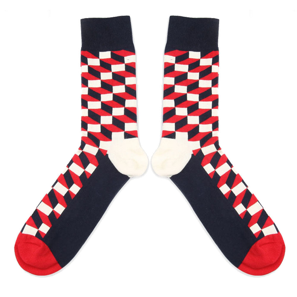 Red Socks - Mens 3D Cube Cotton Ankle Socks Red | Love Your Socks
