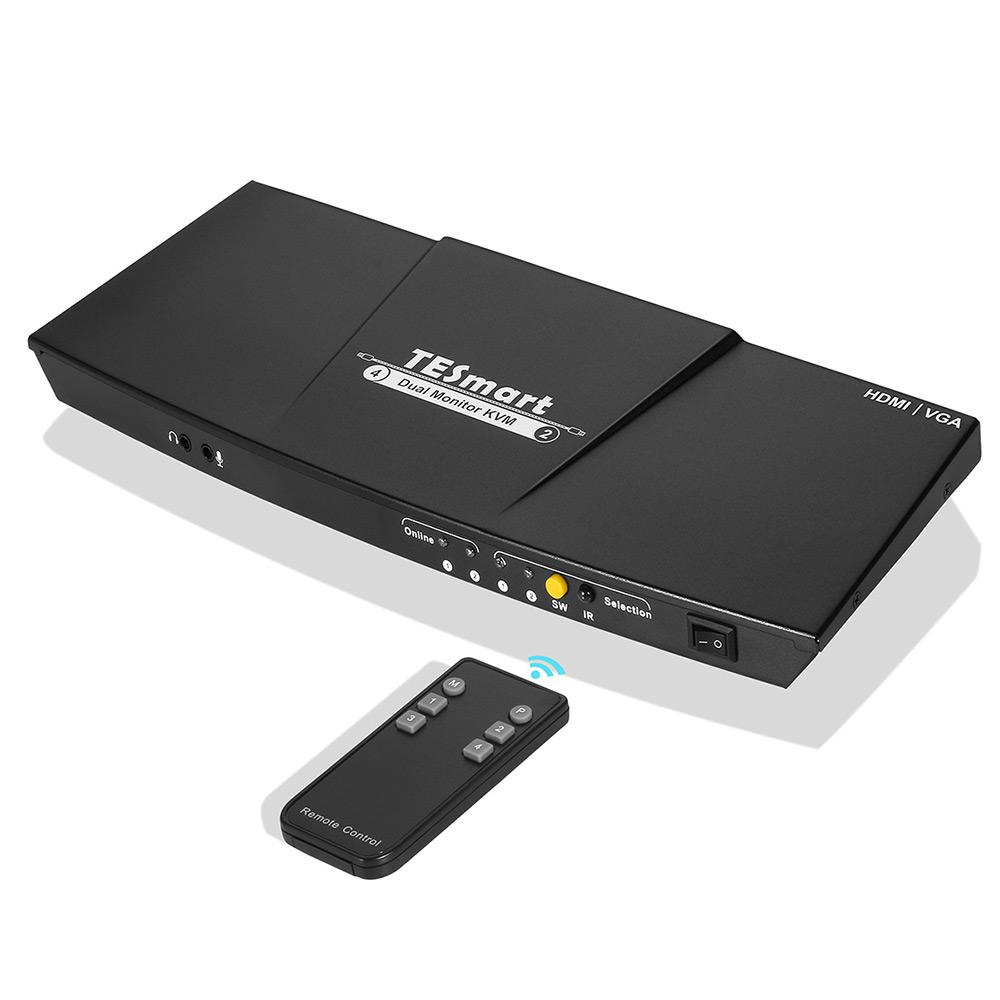 TESmart Dual Monitor 2-Port KVM - HDMI + VGA - 4K 30HZ - Audio Output ...