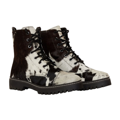 black and white cowhide boots