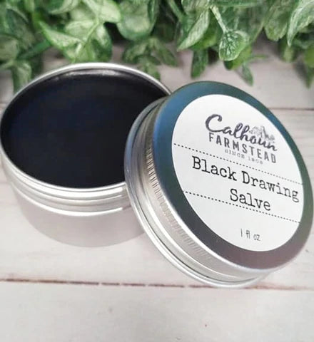 Calhoun Farm black drawing salve. herbal healing salve, first aid balm