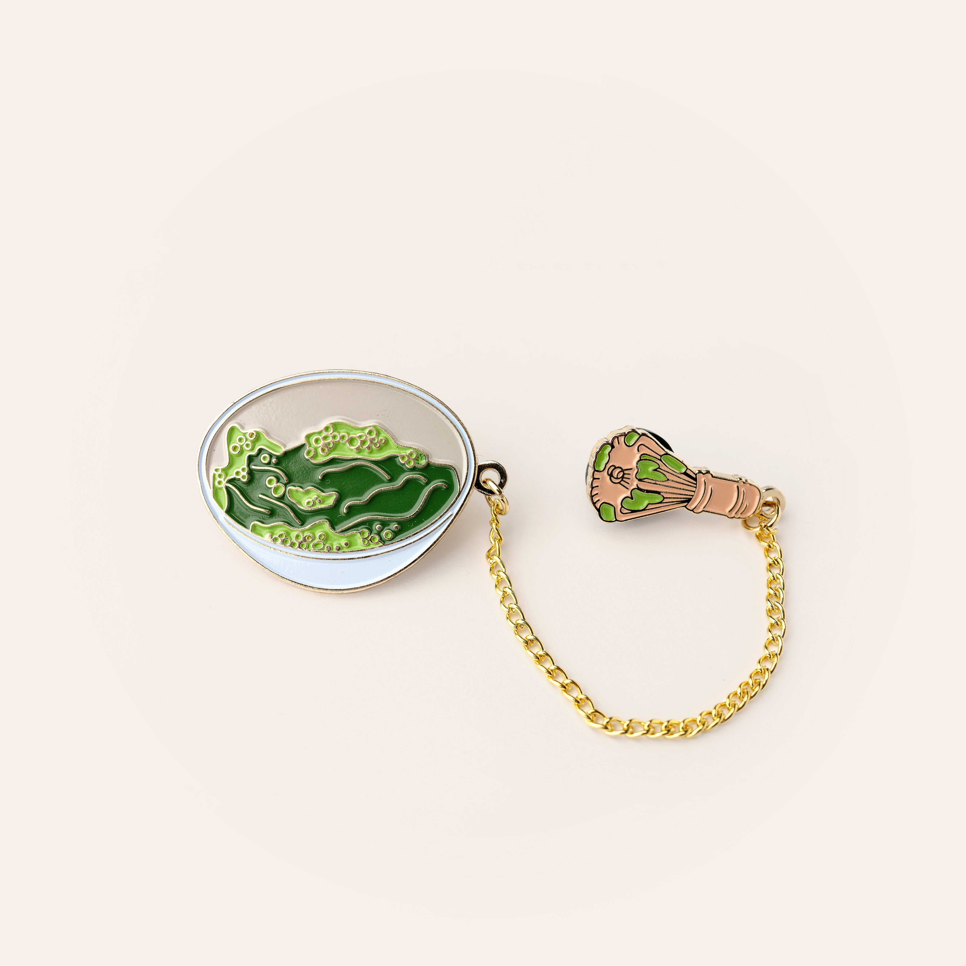 Matcha Pin with Chain Whisk