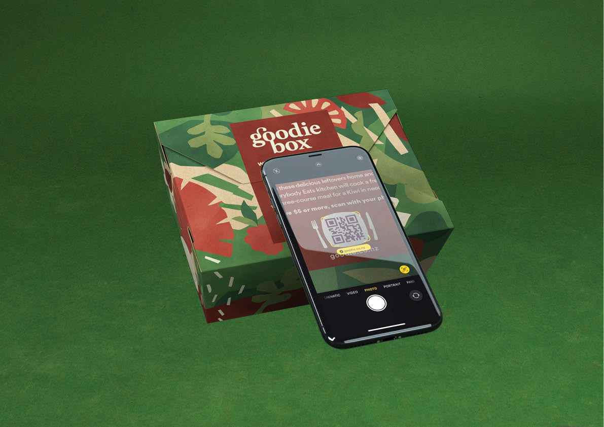image of goodie box and phone showcases using the app to donate