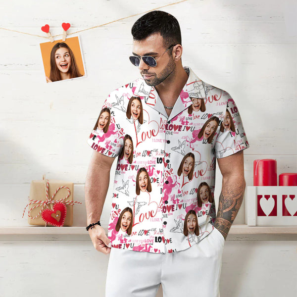 Custom Face Men's Hawaiian Shirt Cupid Heart and Love Valentine's Day Hawaiian Shirt