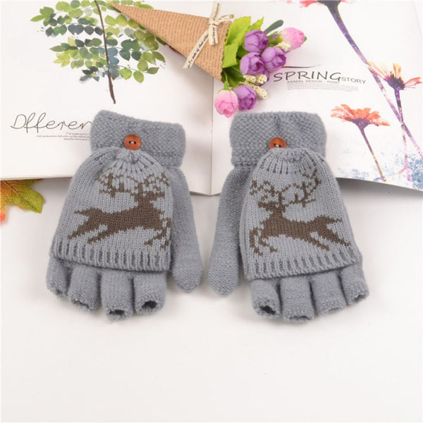 Gloves Female Adult Winter Fingerless Flip Fawn Half Finger Warm Knitted Gloves