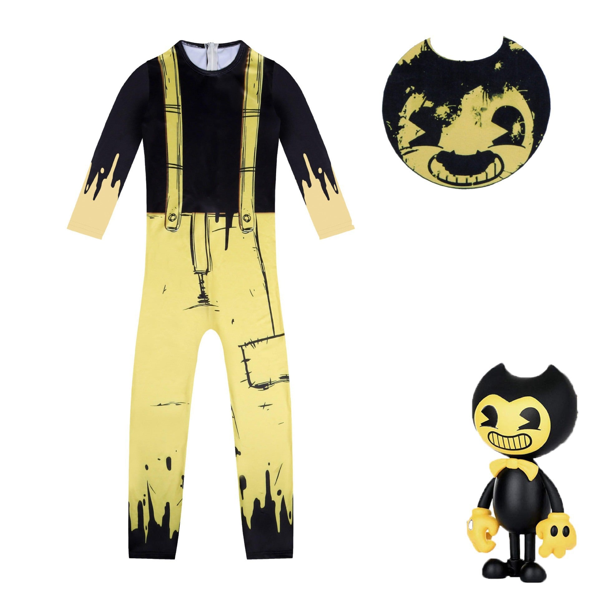 Bendy And The Ink Machine Costume Suit Yellow Jumpsuit For Kids Hallow Uncostume - halloween bendy and the ink machine roblox