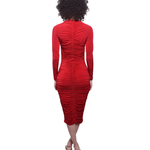Torin Ruched Jersey Dress - Crimson