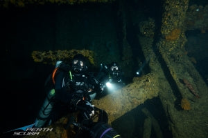 Joseph and Chris explore inside the wreck