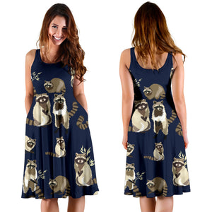 Raccoon Pattern Print Design A06 Sleeveless Mini Dress