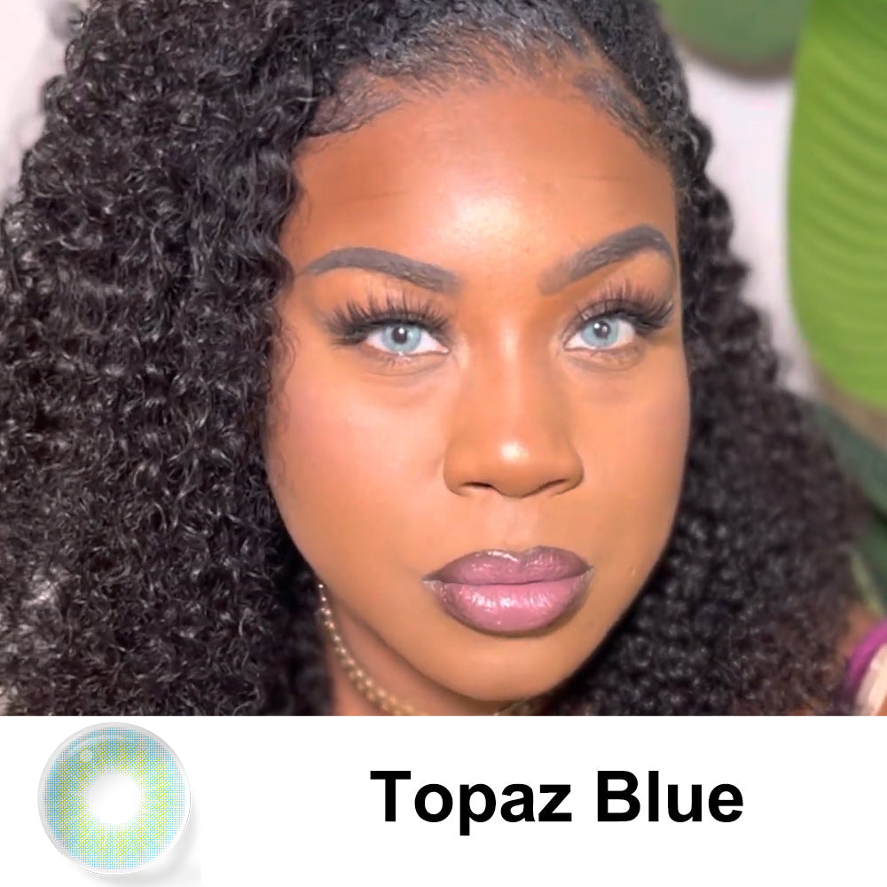 Wearing FreshGo Topaz Blue Colored Contacts