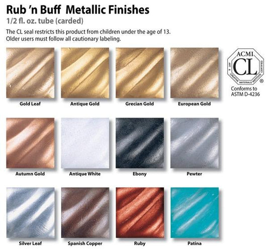 Amaco Rub 'N Buff Wax Metallic Finish, 3 Color Grey Assortment ebony,  Silver Leaf, Pewter 