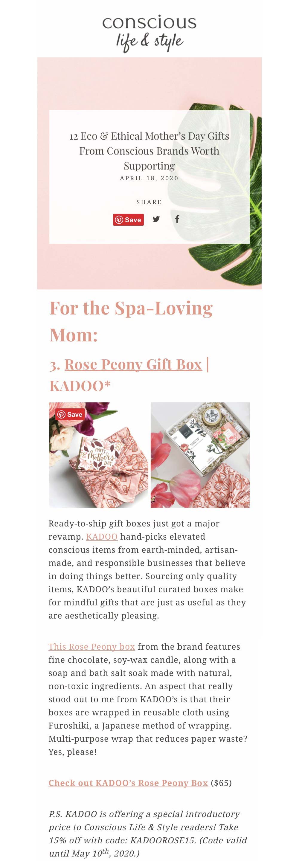 kadoo Conscious Life and Style Eco & Ethical Mother's Day Gifts for the spa-loving mom.