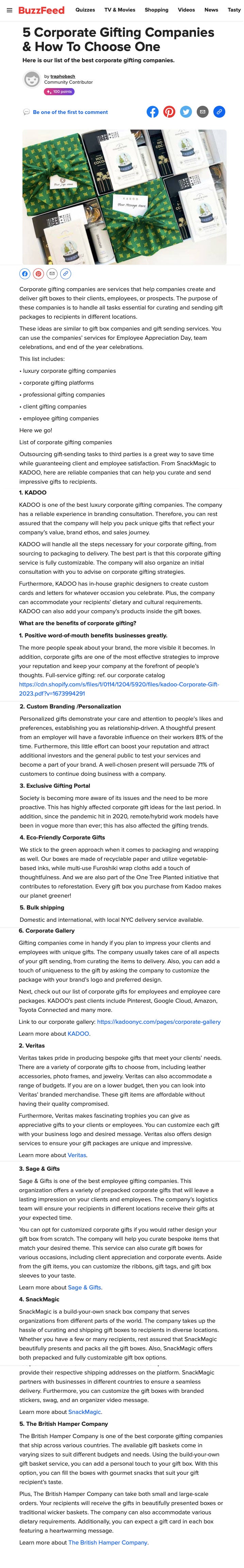 Kadoo featured on Buzzfeed : 5 Corporate Gifting Companies & How To Choose One