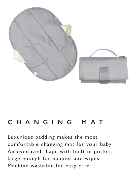 Luxurious padding makes the most comfortable changing mat for your baby An oversized shape with built-in pockets large enough for nappies and wipes. Machine washable for easy care.