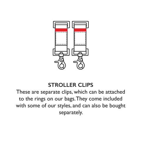  STORKSAK STROLLER CLIPS | These are separate clips, which can be attached to the rings on our bags. They come included with some of our styles, and can also be bought separately | Baby accessories | Storksak - Award-winning Baby Changing Bags & Accessories