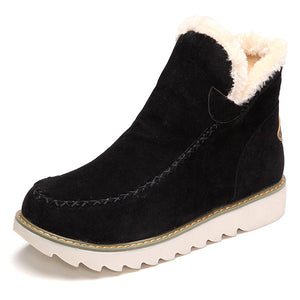 pure color warm fur lining winter ankle snow boots for women