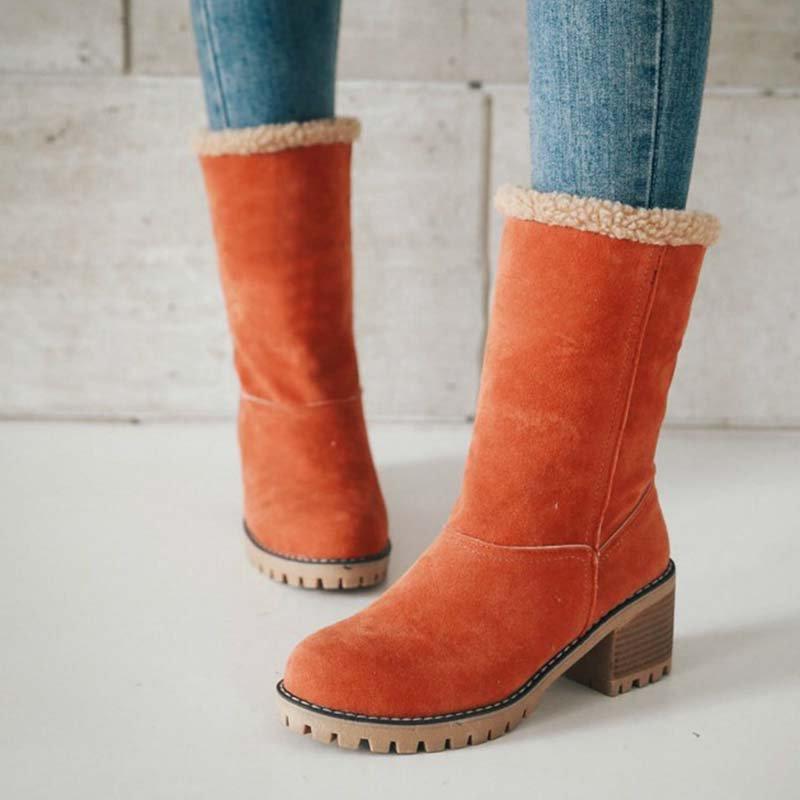 women warm square heels ankle snow boots