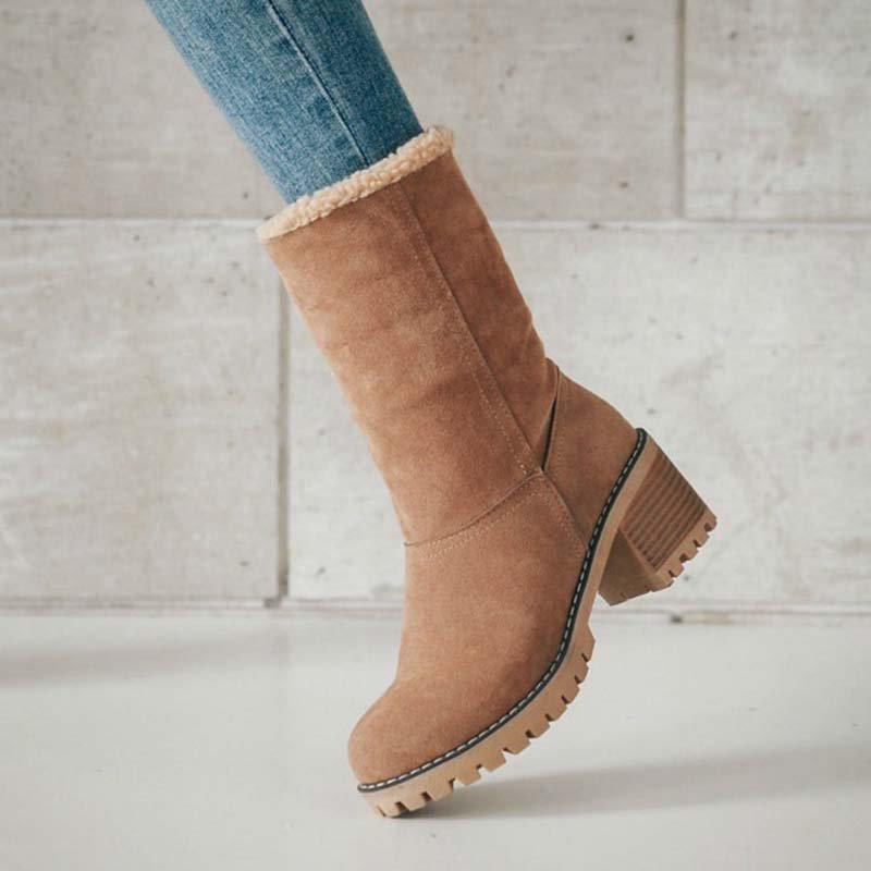 Women Warm Square Heels Ankle Snow 