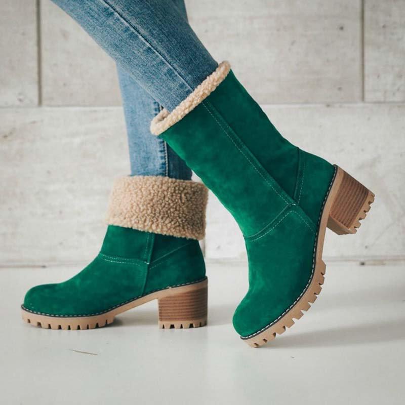 women warm square heels multicolor snow boots