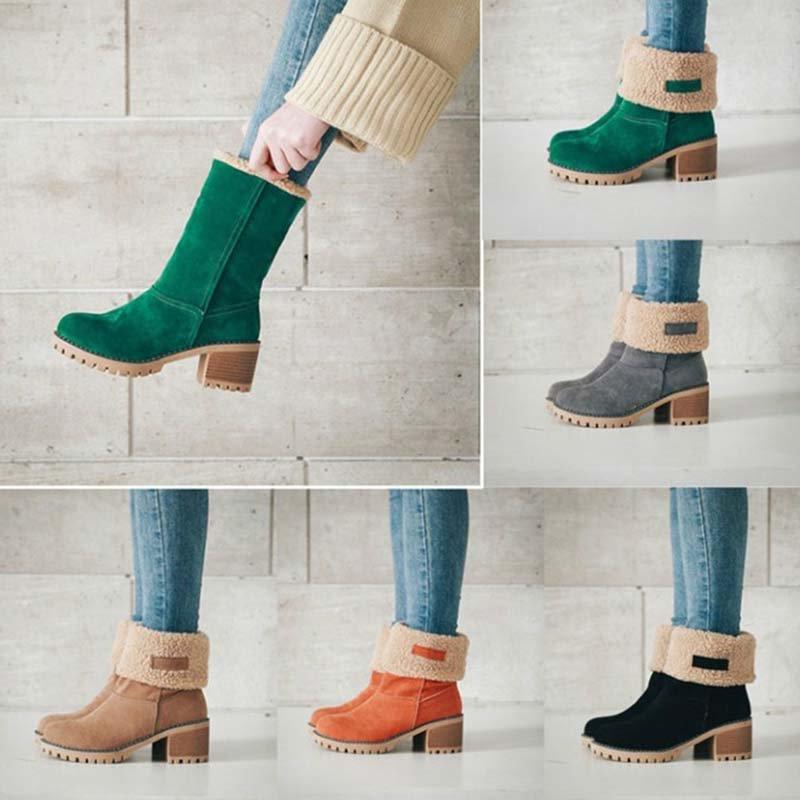 Women Warm Square Heels Ankle Snow 