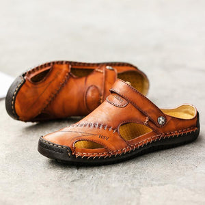 hand stitching leather sandals