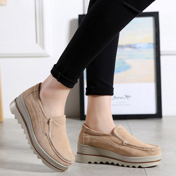 womens breathable suede round toe slip on platform shoes