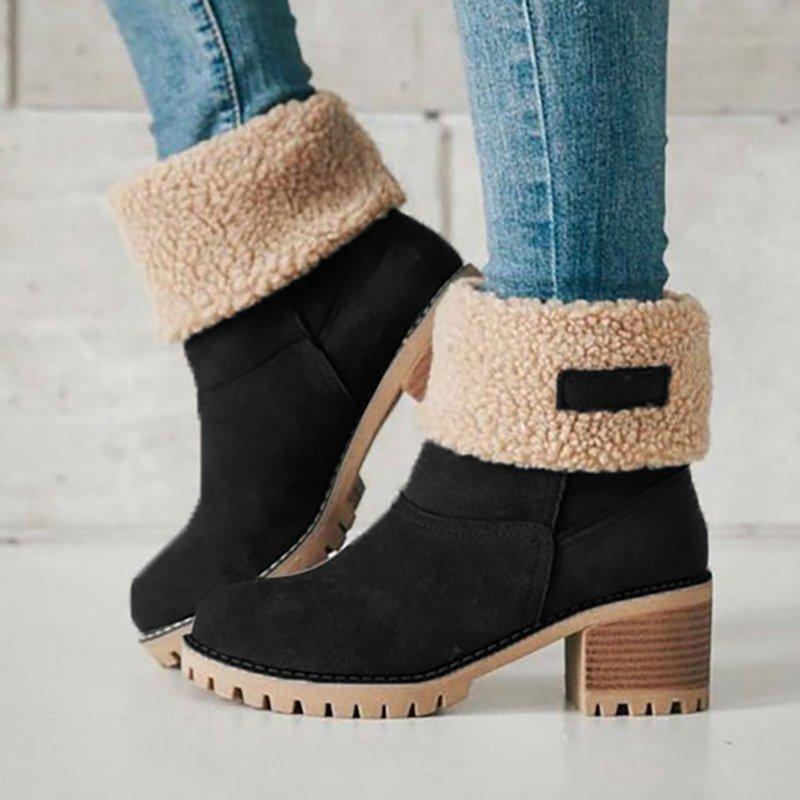 Women Warm Square Heels Ankle Snow 