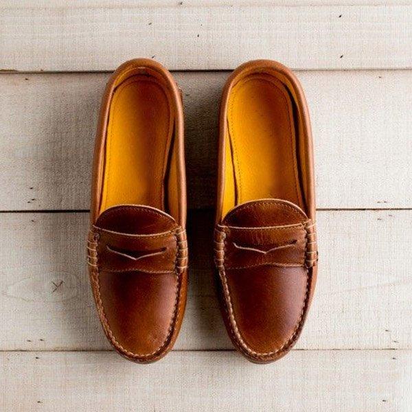 women vintage slip on loafers low heel pu leather loafers