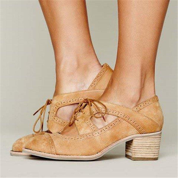 Cutout Lace-up Low Heel Oxford Shoes 