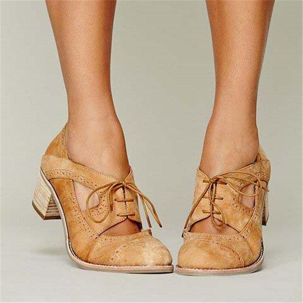 Cutout Lace-up Low Heel Oxford Shoes 