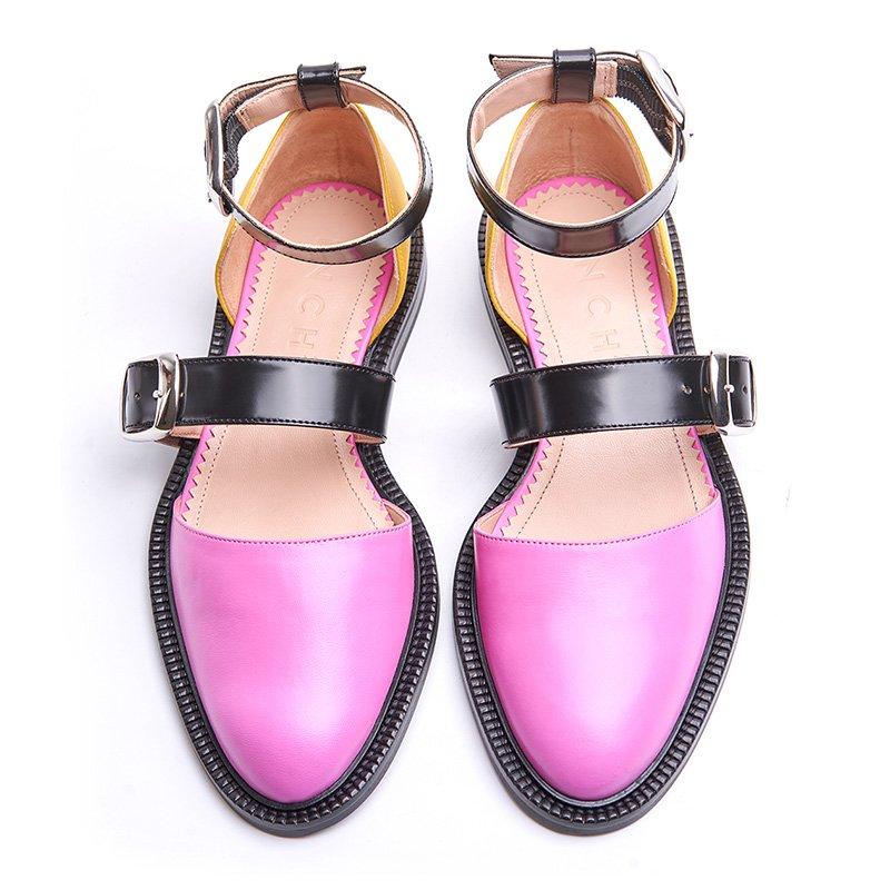 low heel color block buckle flats