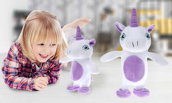 walking talking unicorn plush toy