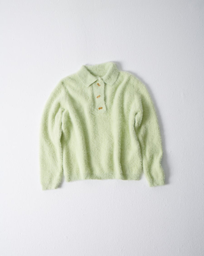 milkwhite-green-LONG SLEEVE KNIT POLO LIME