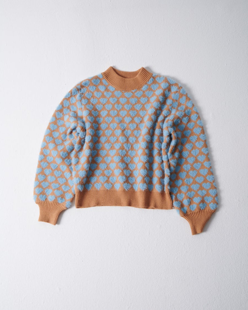 milkwhite-HEART KNIT SWEATER BABY BLUE AND CAMEL