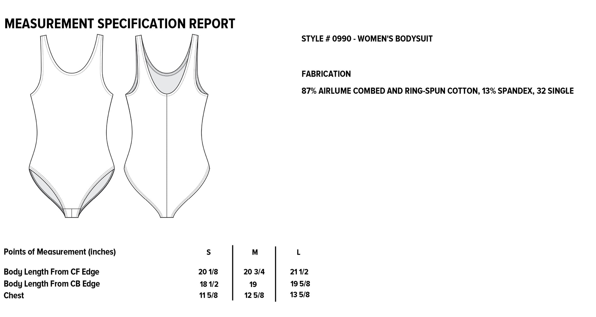 WOMEN'S BODYSUIT SPECS